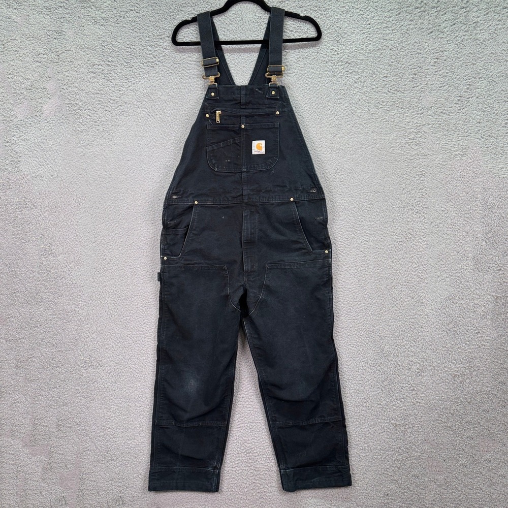 Carhartt Overalls Mens 36x30 Black Double Knee Faded Workwear Distressed 102776